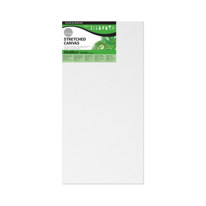 Daler Rowney Simply Bastidor Entelado - 30x60cm - Imprimacion Triple - Grano Medio - 100% Algodon sin Acido - 250g - Color Blan