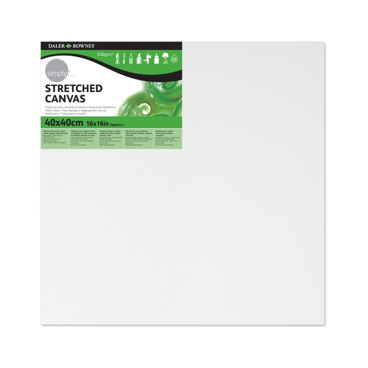 Daler Rowney Simply Bastidor Entelado - 40x40cm - Imprimacion Triple - Grano Medio - 100% Algodon sin Acido - 250g - Color Blan