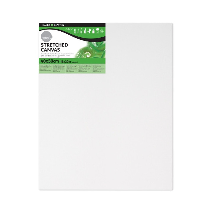 Daler Rowney Simply Bastidor Entelado - 40x50cm - Imprimacion Triple - Grano Medio - 100% Algodon sin Acido - 250g - Color Blan