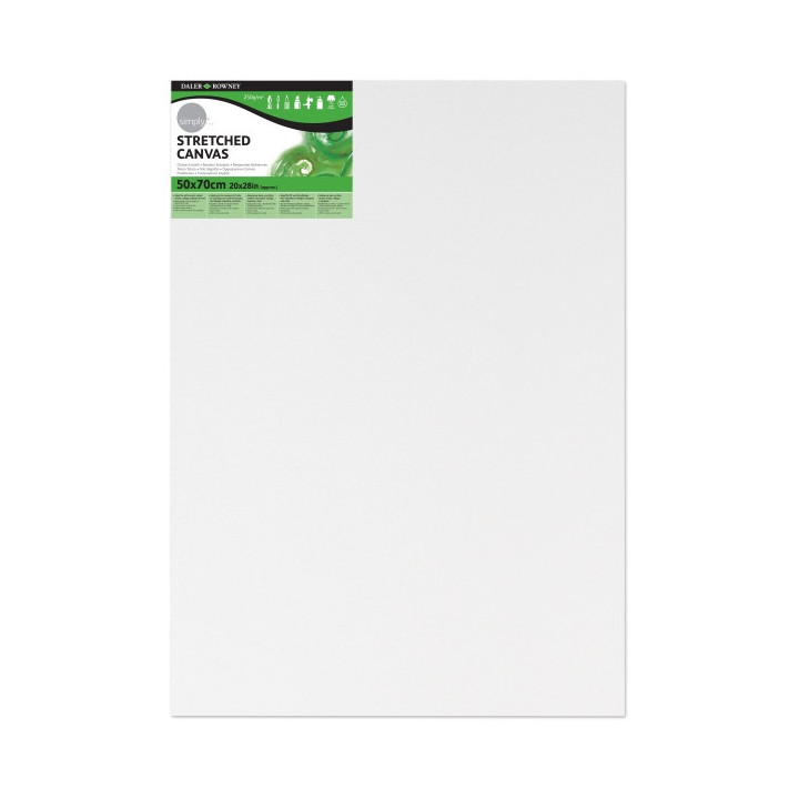 Daler Rowney Simply Bastidor Entelado - 50x70cm - Imprimacion Triple - Grano Medio - 100% Algodon sin Acido - 250g - Color Blan