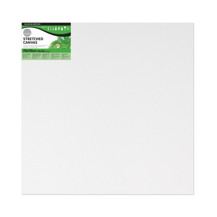 Daler Rowney Simply Bastidor Entelado - 70x70cm - Imprimacion Triple - Grano Medio - 100% Algodon sin Acido - 250g - Color Blan