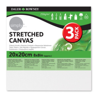 Daler Rowney Simply Pack de 3 Bastidores Entelados- 20x20cm - Imprimacion Triple - Grano Medio - 100% Algodon sin Acido - 250g