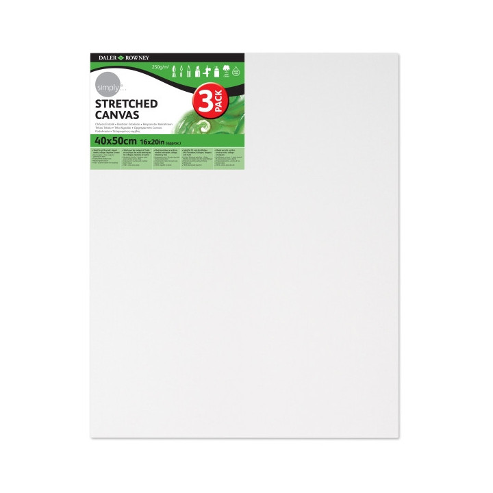 Daler Rowney Simply Pack de 3 Bastidores Entelados- 40x50cm - Imprimacion Triple - Grano Medio - 100% Algodon sin Acido - 250g