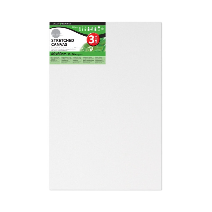 Daler Rowney Simply Pack de 3 Bastidores Entelados- 40x60cm - Imprimacion Triple - Grano Medio - 100% Algodon sin Acido - 250g