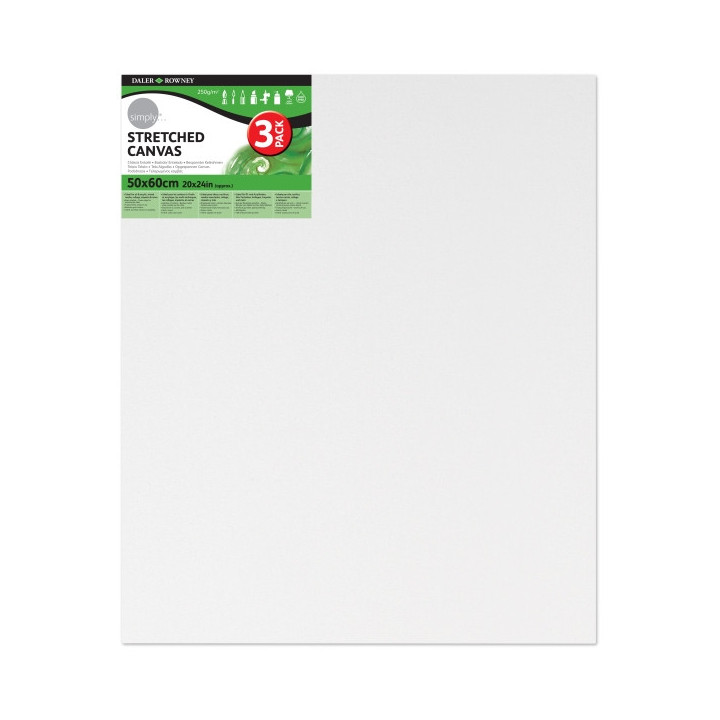 Daler Rowney Simply Pack de 3 Bastidores Entelados- 50x60cm - Imprimacion Triple - Grano Medio - 100% Algodon sin Acido - 250g
