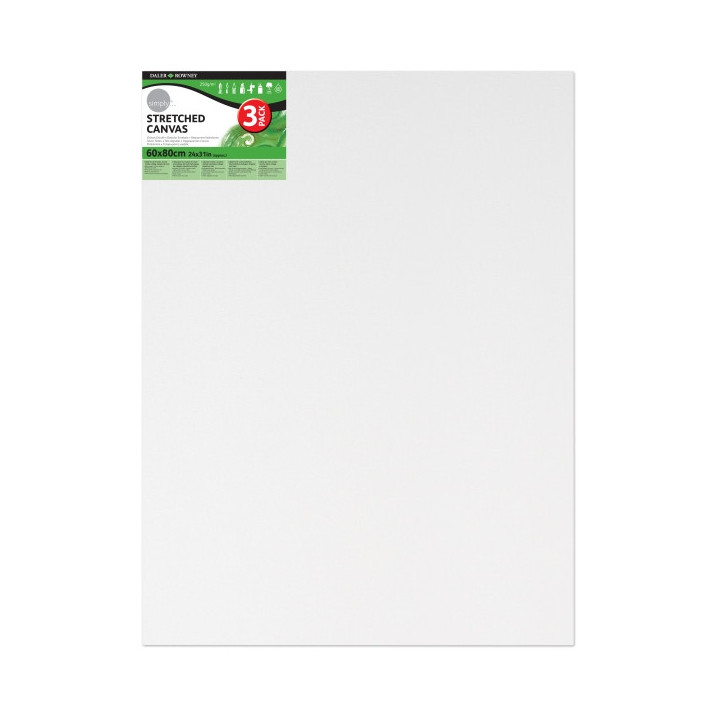 Daler Rowney Simply Pack de 3 Bastidores Entelados- 60x80cm - Imprimacion Triple - Grano Medio - 100% Algodon sin Acido - 250g