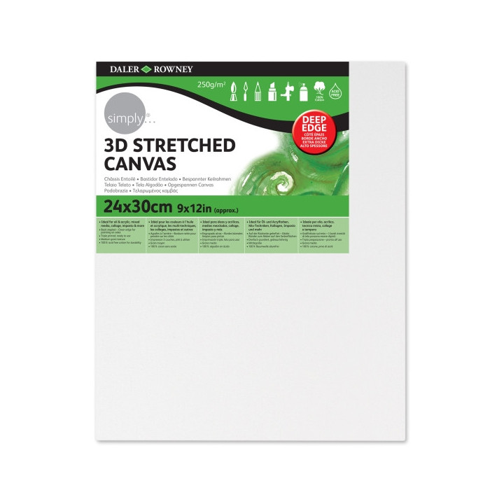 Daler Rowney Simply Bastidor Entelado 3D - 24x30cm - Imprimacion Triple - Grano Medio - 100% Algodon sin Acido - 250g - Color B