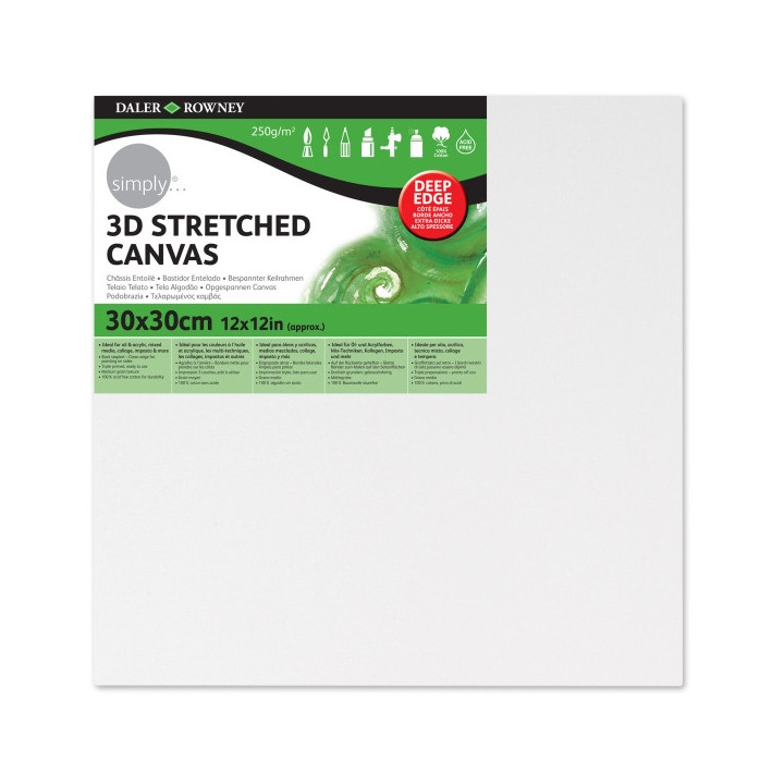 Daler Rowney Simply Bastidor Entelado 3D - 30x30cm - Imprimacion Triple - Grano Medio - 100% Algodon sin Acido - 250g - Color B