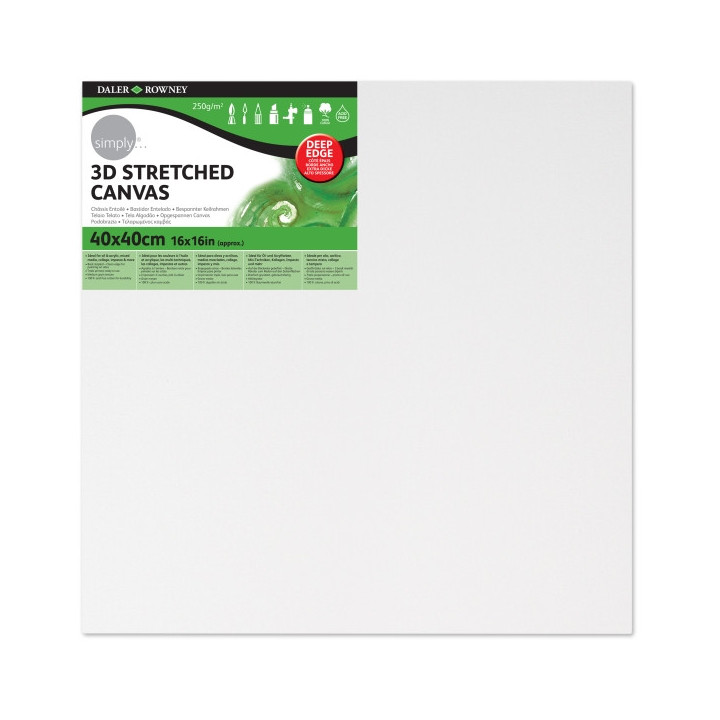 Daler Rowney Simply Bastidor Entelado 3D - 40x40cm - Imprimacion Triple - Grano Medio - 100% Algodon sin Acido - 250g - Color B