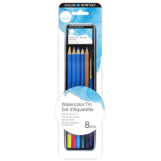 Daler Rowney Simply Pack de 8 Piezas - Lapices Acuarelables - Estuche Metalico - Colores Surtidos