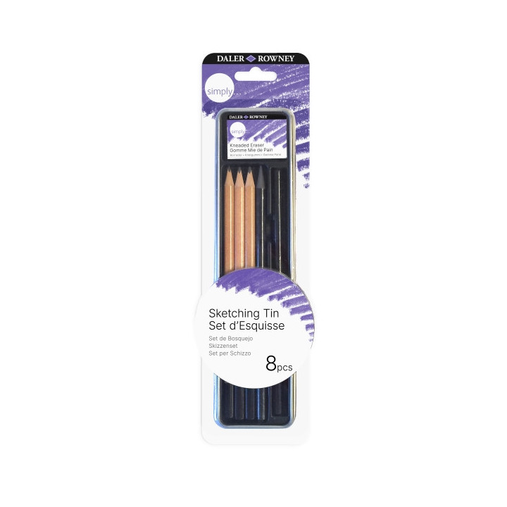 Daler Rowney Simply Pack de 8 Lapices para Esbozo - Estuche Metalico - Color Negro