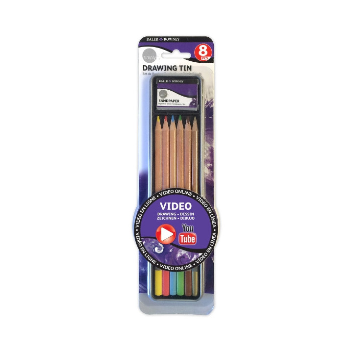 Daler Rowney Simply Pack de 8 Piezas - Lapices de Colores para Dibujo - Estuche Metalico - Colores Surtidos