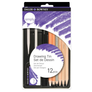 Daler Rowney Simply Pack de 12 Lapices para Esbozo - Estuche Metalico - Set 12 Unidades - Color Negro