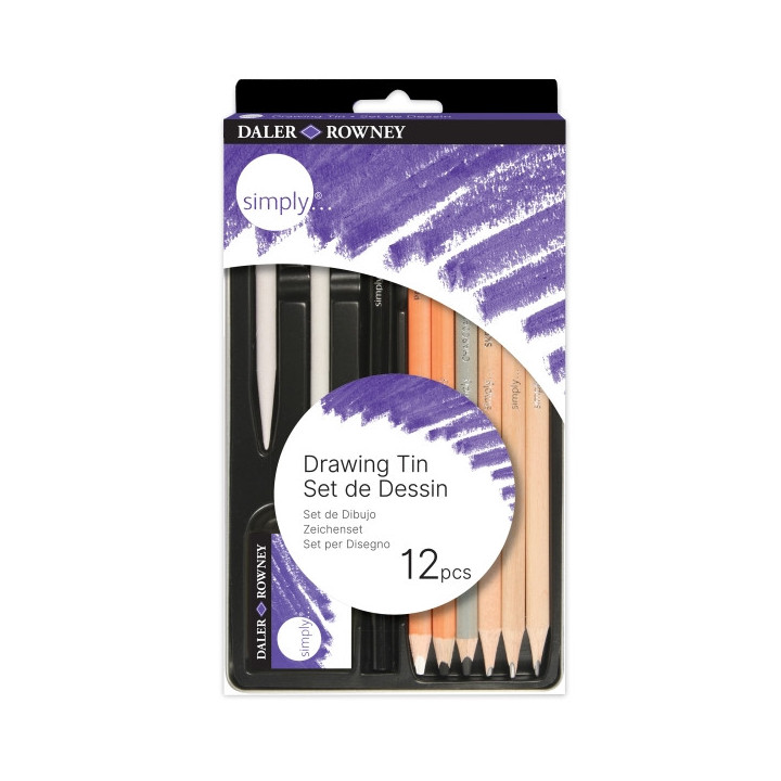 Daler Rowney Simply Pack de 12 Lapices para Esbozo - Estuche Metalico - Set 12 Unidades - Color Negro
