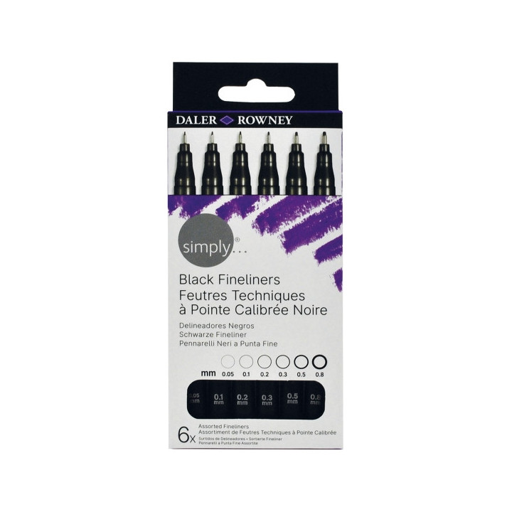 Daler Rowney Simply Pack de 6 Rotuladores Fineliner - Color Negro
