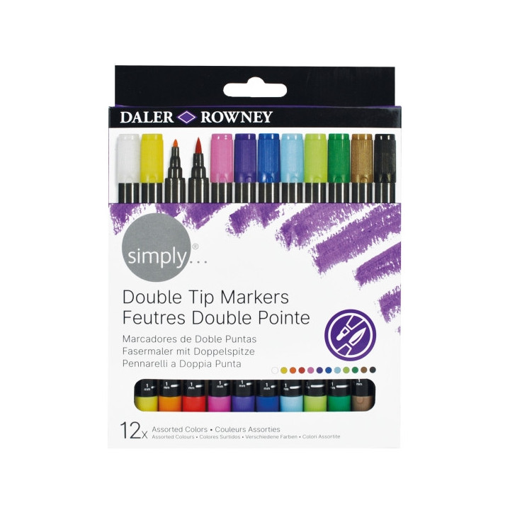 Daler Rowney Simply Pack de 12 Rotuladores Doble Punta - Colores Surtidos