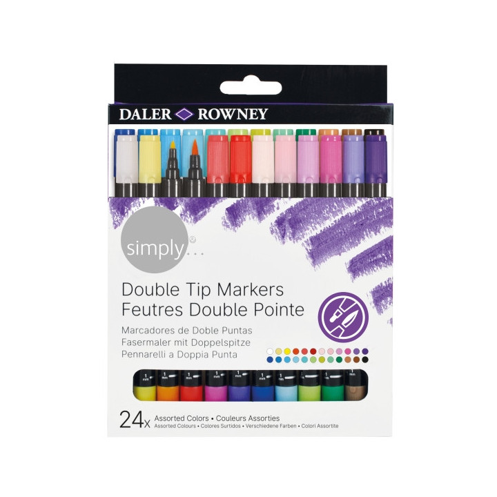 Daler Rowney Simply Pack de 24 Rotuladores Doble Punta - Colores Surtidos