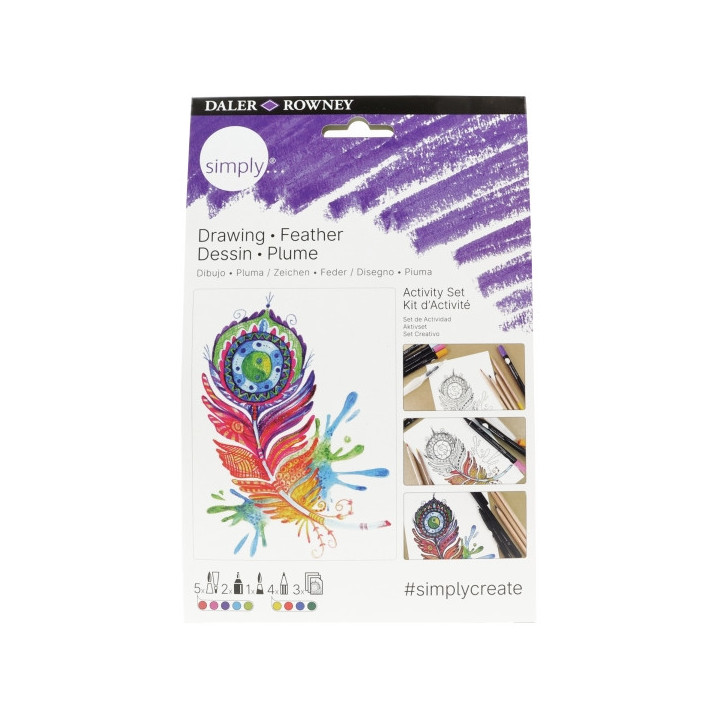 Daler Rowney Simply Activity Pack de 15 piezas - Tematica de Pluma - Colores Surtidos