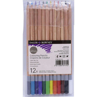 Daler Rowney Simply Pack de 12 Lapices de Colores Redondos - Facil de Afilar - Para Estudiantes y Uso Domestico - Colores Surti