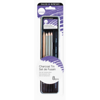 Daler Rowney Simply Pack de 8 Lapices para Esbozo y Carboncillos - Bote Metalico - Color Negro