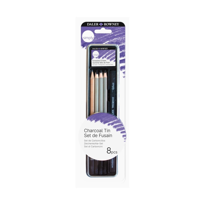 Daler Rowney Simply Pack de 8 Lapices para Esbozo y Carboncillos - Bote Metalico - Color Negro