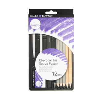 Daler Rowney Simply Pack de 12 Lapices para Esbozo y Carboncillos - Bote Metalico - Color Negro