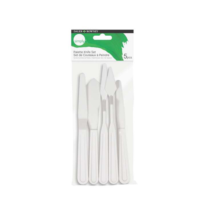 Daler Rowney Simply Pack de 5 Espatulas de Plastico - Diferentes Formas - Plastico Duradero - Color Blanco
