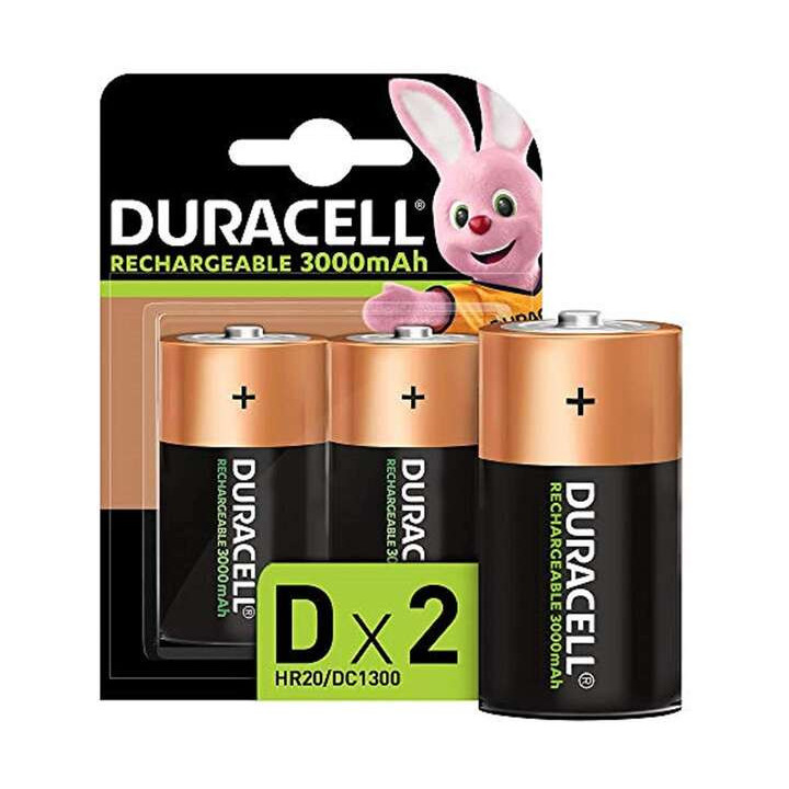 Duracell Pilas Recargables NiHM D LR20 1.2V 3000mAh - Precargadas - 2 Unidades