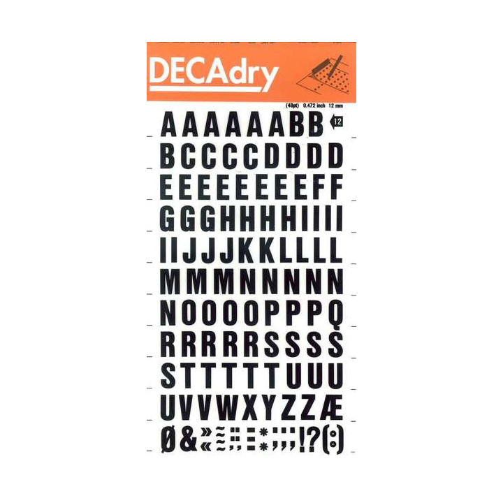 Apli Letras Transferibles Mayusculas Negras 12mm - Facil Aplicacion - 117 Caracteres - Resistente al Agua - Negro