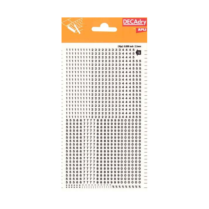 Apli Numeros Transferibles - 2.5mm - Facil Aplicacion - Negros Intensos - 952 Caracteres - Negro