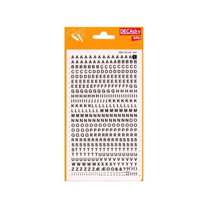 Apli Letras Adhesivas Mayusculas - 470 Caracteres - Identificacion Rapida y Limpia - Color Negro