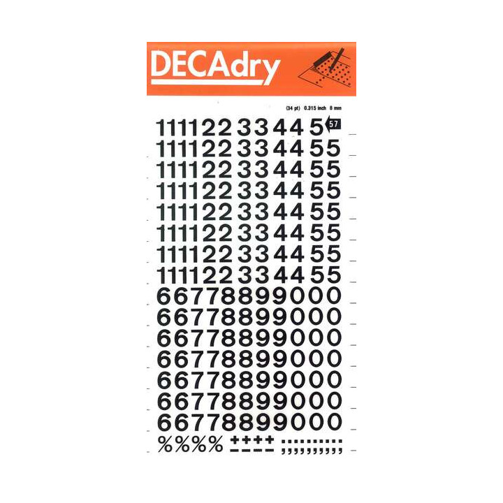 Apli Numeros Transferibles - 8mm - Facil Aplicacion - Negros Intensos - 204 Caracteres - Negro