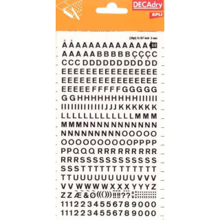 Apli Letras y Numeros Transferibles - 5mm - 339 Caracteres - Negros