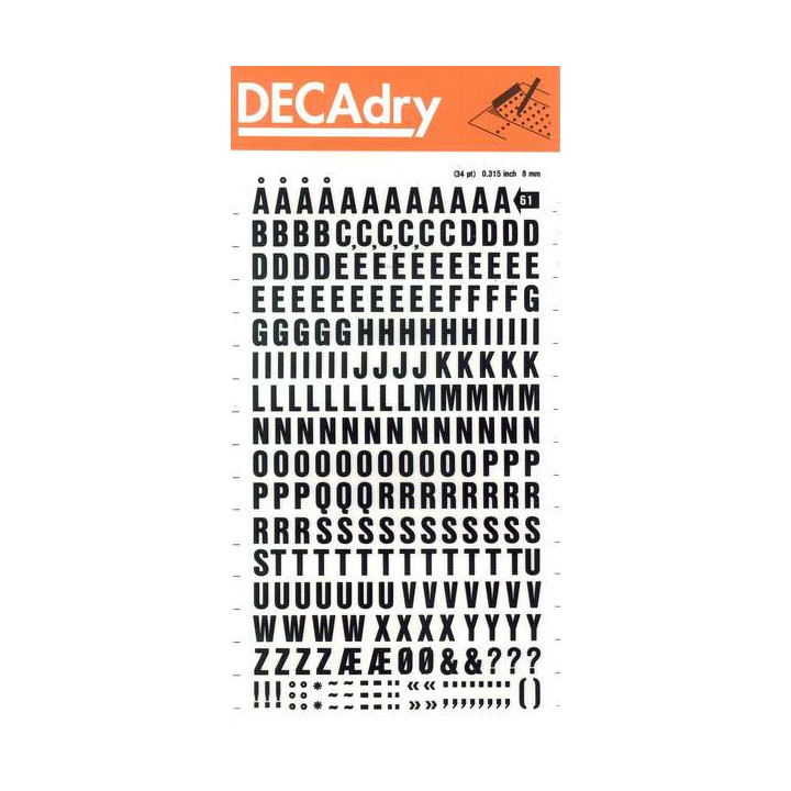 Apli Letras Transferibles Mayusculas Negras 8mm - Facil Aplicacion - 263 Caracteres - Resistente al Agua - Versatil - Negro