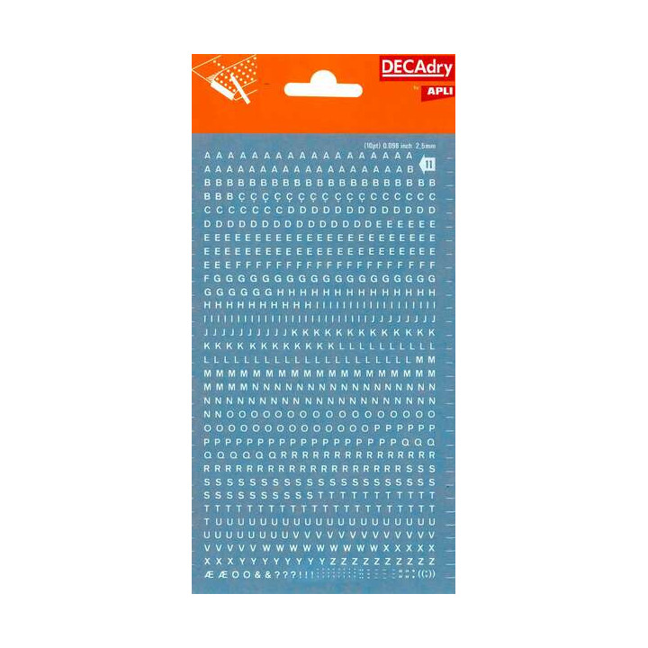 Apli Letras Transferibles Blancas 2.5mm - 730 Caracteres - Facil Aplicacion y Gran Adherencia - Versatil para Diferentes Superf