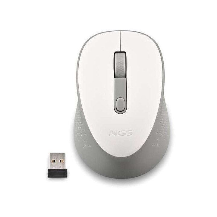 NGS Dew White Raton Inalambrico USB 1600dpi - 3 Botones - Uso Diestro - Color Blanco/Gris