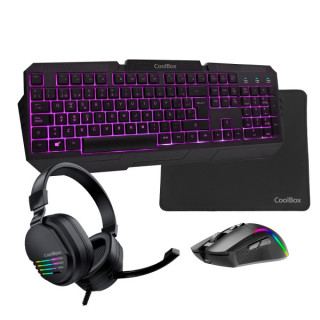 Coolbox Gaming XWing2 Pack Gaming Teclado USB + Raton USB 7200dpi + Auriculares Jack 3.5mm + Alfombrilla - Iluminacion LED en 3