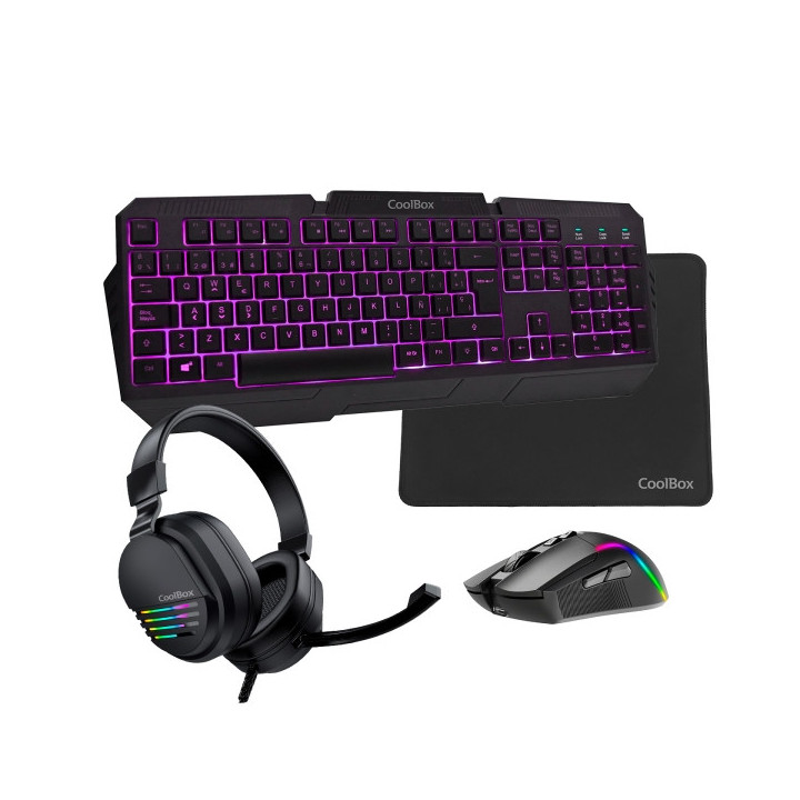 Coolbox Gaming XWing2 Pack Gaming Teclado USB + Raton USB 7200dpi + Auriculares Jack 3.5mm + Alfombrilla - Iluminacion LED en 3