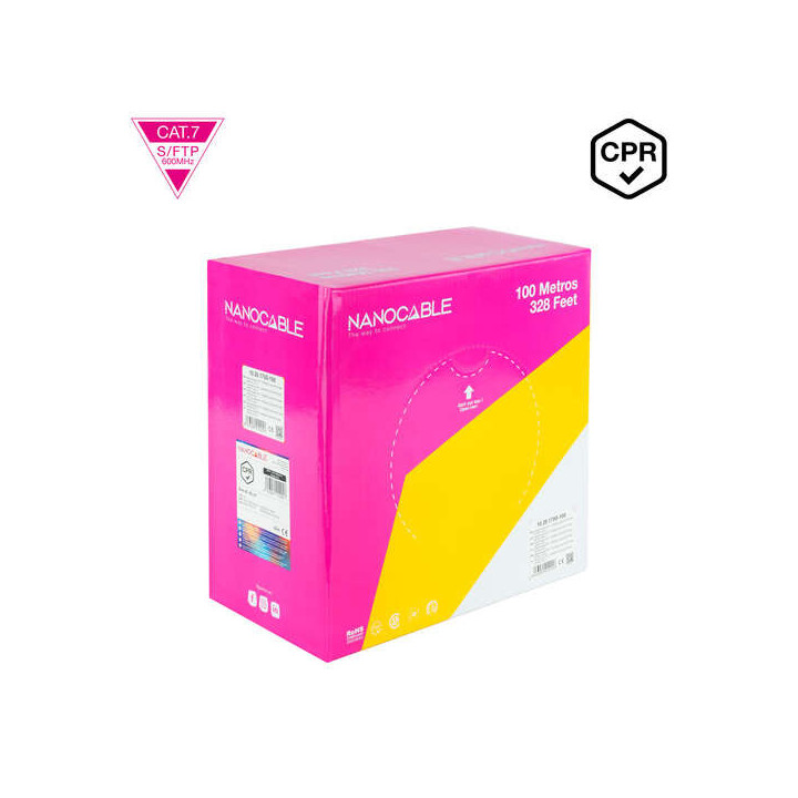 Nanocable Cable Red Cat. 7 600Mhz LSZH SFTP PIMF AWG23 100m - Color Naranja