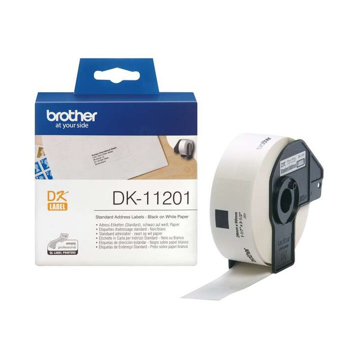 Brother DK11201 - Etiquetas Originales Precortadas de Direccion - 29x90 mm - 400 Unidades - Texto negro sobre fondo blanco