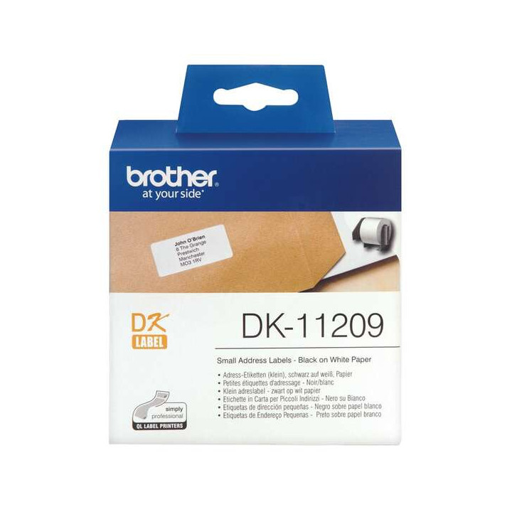 Brother DK11209 - Etiquetas Originales Precortadas de Direccion Pequeñas - 29x62 mm - 800 Unidades - Texto negro sobre fondo b