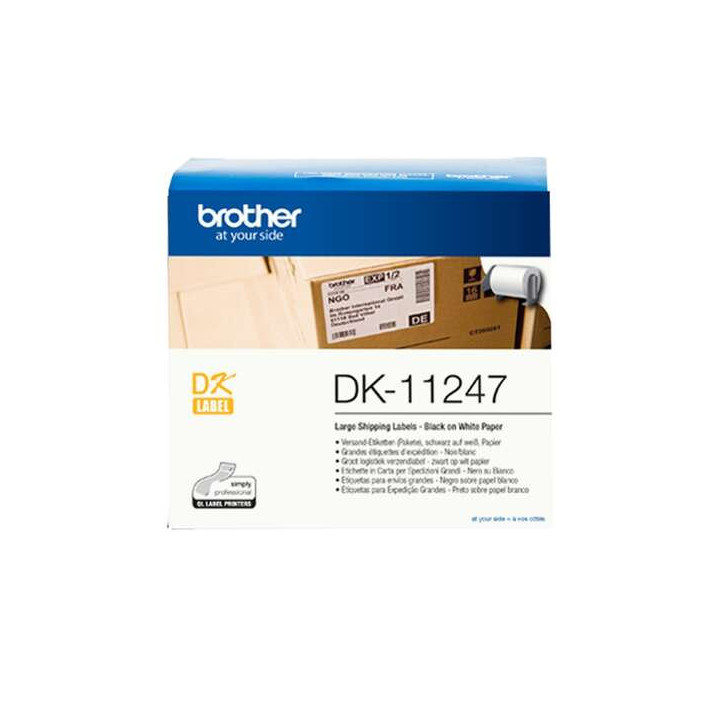Brother DK11247 - Etiquetas Originales Precortadas para Envios Grandes - 103x164 mm - 180 Unidades - Texto negro sobre fondo bl