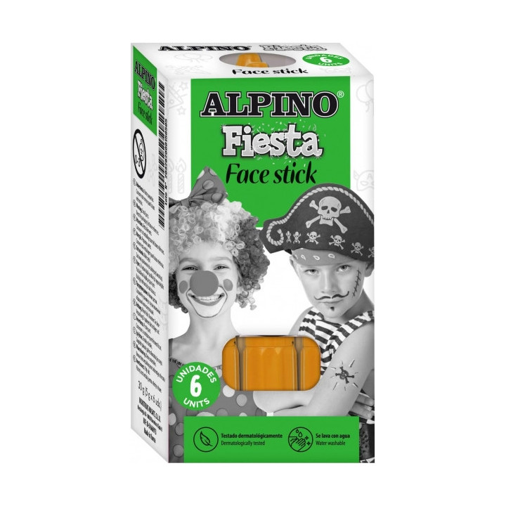 Alpino Fiesta Face Stick Pack con 6 Barritas de Pintura Facial - Sistema Retractil Giratorio - Se Lava con Agua - Testado Derma