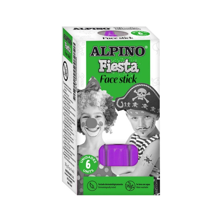 Alpino Fiesta Face Stick Pack con 6 Barritas de Pintura Facial - Sistema Retractil Giratorio - Se Lava con Agua - Testado Derma