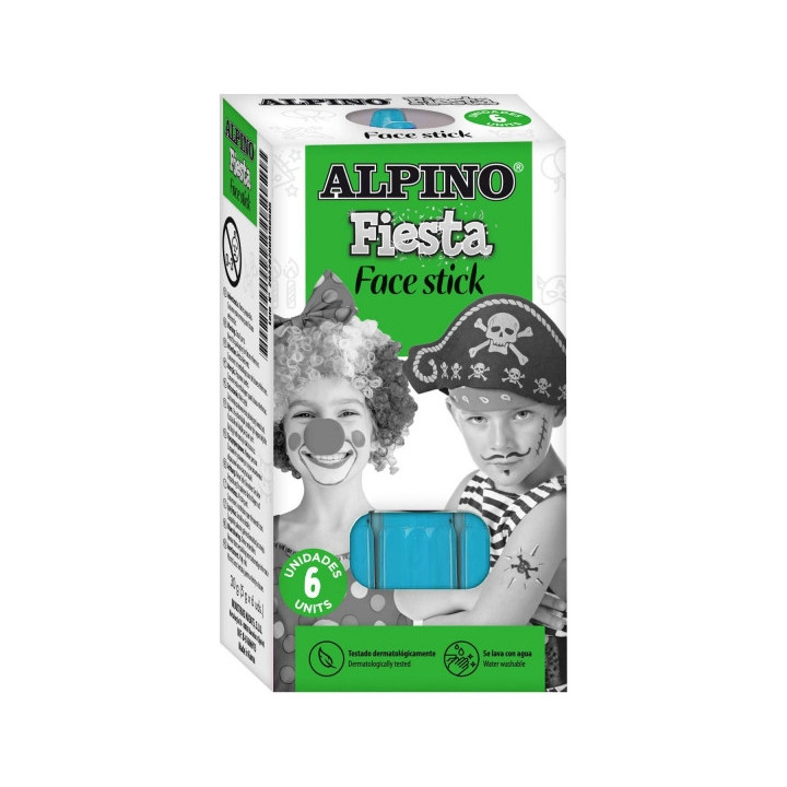 Alpino Fiesta Face Stick Pack con 6 Barritas de Pintura Facial - Sistema Retractil Giratorio - Se Lava con Agua - Testado Derma