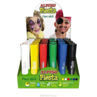 Alpino Fiesta Face Stick Expositor con 36 Barritas de Pintura Facial - Sistema Retractil Giratorio - Se Lava con Agua - Testado