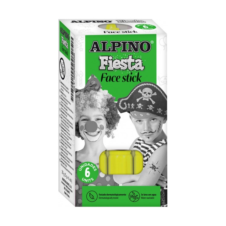 Alpino Fiesta Face Stick Pack con 6 Barritas de Pintura Facial - Sistema Retractil Giratorio - Se Lava con Agua - Testado Derma