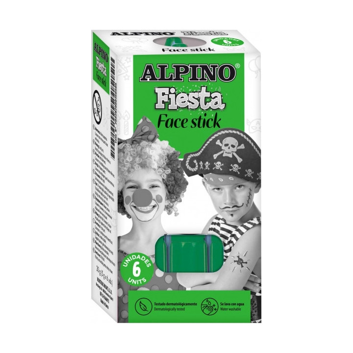 Alpino Fiesta Face Stick Pack con 6 Barritas de Pintura Facial - Sistema Retractil Giratorio - Se Lava con Agua - Testado Derma