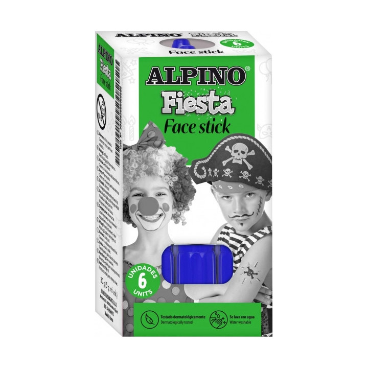 Alpino Fiesta Face Stick Pack con 6 Barritas de Pintura Facial - Sistema Retractil Giratorio - Se Lava con Agua - Testado Derma