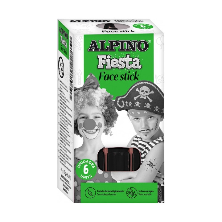 Alpino Fiesta Face Stick Pack con 6 Barritas de Pintura Facial - Sistema Retractil Giratorio - Se Lava con Agua - Testado Derma